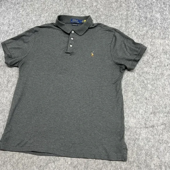 Polo Ralph Lauren Polo Shirt Mens Large Heather Gray Custom Slim Fit Flesh Pony - Picture 7 of 14